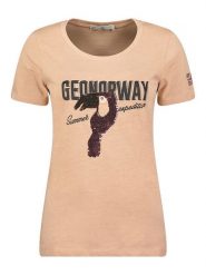 Geographical Norway Koszulka "Jeverything" w kolorze jasnoróżowym rozmiar: M. Różowe bluzki damskie Geographical Norway, m, bez wzorów, z bawełny, bez kołnierzyka, bez ramiączek. Za 39.49 zł.