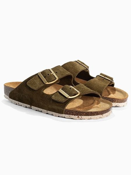 BACKSUN Skórzane klapki "Bali" w kolorze khaki rozmiar: 42. Brązowe klapki damskie Backsun, bez wzorów, ze skóry, z otwartym noskiem, bez obcasa, bez zapięcia. Za 144.95 zł.