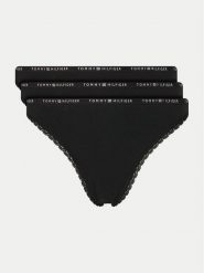 Tommy Hilfiger Komplet 3 par stringów UW0UW05954 Czarny. Czarne komplety bielizny Tommy Hilfiger, bez wzorów, z bawełny. Za 119.99 zł.
