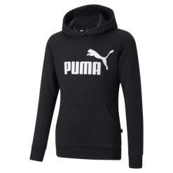 Młodzieżowa bluza z kapturem z logo Essentials PUMA Black. Czarna bluzy damskie Puma, m, bez wzorów, z bawełny, z kapturem. Za 137.55 zł.