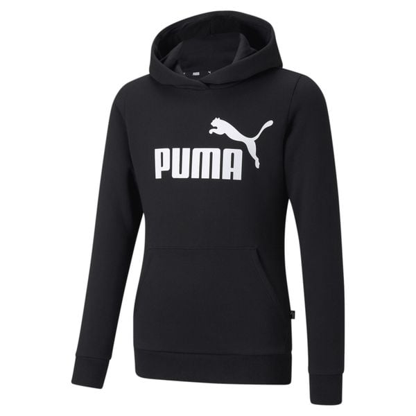 Młodzieżowa bluza z kapturem z logo Essentials PUMA Black. Czarna bluzy damskie Puma, m, bez wzorów, z bawełny, z kapturem. Za 135.95 zł.