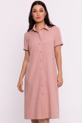 Sukienka koszulowa midi z kołnierzykiem różowa. Czerwone sukienki damskie Sukienki.shop, bez wzorów, biznesowe, bez ramiączek. Za 289.00 zł.