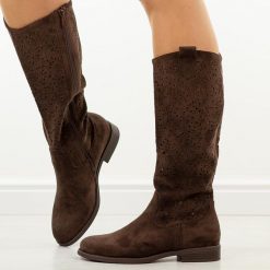 Brązowe ażurowe kozaki damskie S.Barski 8023. Brązowe kozaki damskie S.BARSKI, na jesień, z zamszu, bez obcasa, na obcasie, bez zapięcia. Za 269.00 zł.