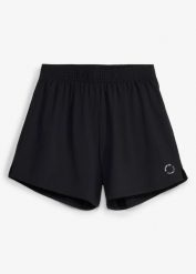 Szorty sportowe z wszytymi kolarkami, 2 w 1, szybkoschnące. Czarne spodenki sportowe damskie bonprix, bez wzorów. Za 99.99 zł.