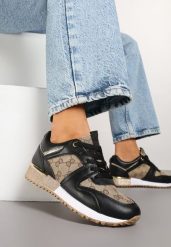 Czarno-Brązowe Sneakersy z Ozdobnymi Przeszyciami i Metaliczną Wstawką Miltia. Czarne obuwie sportowe casual damskie Born2be. Za 69.99 zł.