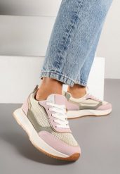 Różowe Sneakersy Ozdobione Geometrycznym Motywem Calgis. Czerwone obuwie sportowe damskie Renee, z materiału, bez zapięcia. Za 89.99 zł.