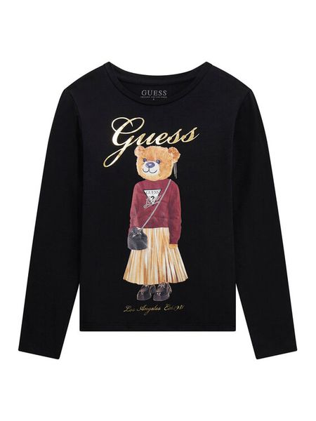 Guess Bluzka J5BI16 J1314 Czarny Regular Fit. Czarne bluzki i koszule dziewczęce Guess, z aplikacjami, z bawełny, bez kołnierzyka, bez ramiączek. Za 89.99 zł.