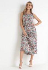 Zielona Sukienka z Wiskozy w Stylu Boho z Gumką w Pasie Lostti. Zielone sukienki damskie Born2be, bez wzorów, z wiskozy, boho, bez ramiączek. Za 99.99 zł.