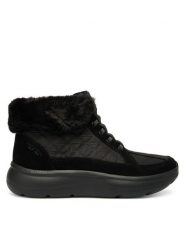 Skechers Trzewiki 144841/BBK Czarny. Czarne botki damskie Skechers, z materiału, bez obcasa, na płaskiej podeszwie, bez zapięcia. Za 399.99 zł.