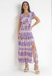 Fioletowa Rozkloszowana Sukienka Maxi z Wiskozy i Wiązanym Paskiem Beliss. Fioletowe sukienki damskie Born2be, z aplikacjami, z materiału, bez ramiączek. Za 119.99 zł.