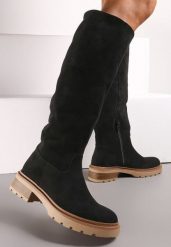 Czarne Kozaki Ocieplone Futerkiem Nunerise. Czarne kozaki damskie Born2be, na zimę, z materiału, z okrągłym noskiem, bez obcasa, na płaskiej podeszwie, bez zapięcia. Za 139.99 zł.