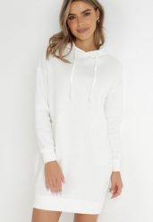 Biała Bluza Długa z Kapturem Akare. Białe bluzy damskie Born2be, m, bez wzorów, z polaru, z kapturem. Za 74.99 zł.