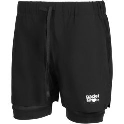 Szorty 2 w 1 Padel Mon Amour Pro. Czarne spodenki sportowe damskie PADEL MON AMOUR, na lato, s, bez wzorów, z bawełny, na fitness i siłownię. Za 182.50 zł.