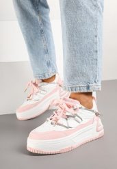 Biało-Różowe Sneakersy na Grubej Podeszwie Zdobione Cyrkoniami Neothra. Białe obuwie sportowe damskie Born2be, z jeansu, bez zapięcia, trekkingowe. Za 89.99 zł.