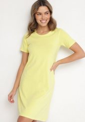 Żółta Bawełniana Sukienka o Kroju Typu T-shirt Nilisea. Żółte sukienki damskie Born2be, bez wzorów, z bawełny, bez ramiączek. Za 59.99 zł.