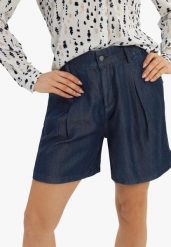 Szorty z lyocellu E-TESSA. Szorty damskie Volcano, bez wzorów, z denimu, z podwyższonym stanem. Za 129.99 zł.