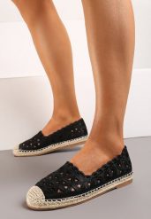 Czarne Espadryle z Ażurową Cholewką i Plecioną Płaską Podeszwą Plicia. Czarne espadryle damskie Born2be, w ażurowe wzory, bez obcasa, na płaskiej podeszwie. Za 64.99 zł.