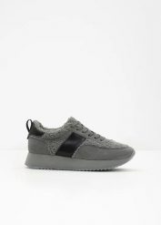 Sneakersy na platformie. Szare obuwie sportowe casual damskie bonprix, bez zapięcia. Za 149.99 zł.