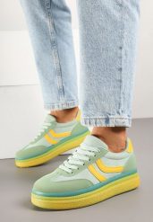Zielono-Żółte Sneakersy w Stylu Klasycznych Tenisówek na Grubej Podeszwie Grelritia. Zielone obuwie sportowe damskie Born2be, z materiału, bez zapięcia, tenisowe. Za 84.99 zł.
