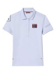 Geographical Norway Koszulka polo w kolorze błękitnym rozmiar: M. Niebieskie bluzki damskie Geographical Norway, m, bez wzorów, z bawełny, bez kołnierzyka, bez ramiączek. Za 83.42 zł.