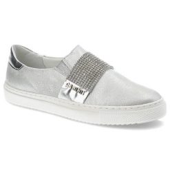 Półbuty damskie Carinii, skórzane i wsuwane, srebrne, B3934_G57-000-000-C25. Szare półbuty damskie Carinii, bez wzorów, ze skóry, bez obcasa, bez zapięcia. Za 249.00 zł.