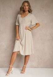 Beżowa Rozkloszowana Sukienka z Bawełnianej Tkaniny Lirioneae. Brązowe sukienki damskie Renee, bez wzorów, z bawełny, eleganckie, bez ramiączek. W wyprzedaży za 55.99 zł.