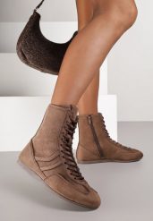 Brązowe Sznurowane Sneakersy w Stylu Bokserskim Havanne. Brązowe obuwie sportowe damskie Born2be, z jeansu, bez zapięcia. Za 109.99 zł.