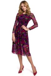 Rozkloszowana Zwiewna Sukienka w Kwiaty - Model 2. Czarne sukienki damskie MOE, bez wzorów, z materiału, wizytowe, bez ramiączek. Za 309.90 zł.
