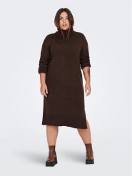 ONLY Carmakoma Sukienka dzianinowa 15283137 Brązowy Box Fit. Brązowe sukienki damskie Only Carmakoma, bez wzorów, z dzianiny, bez ramiączek. Za 139.99 zł.