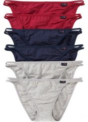 Figi tanga z miękką bawełną organiczną (6 par). Szare figi bonprix, z aplikacjami, z bawełny. Za 64.99 zł.
