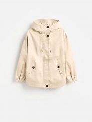 Kurtka parka z kapturem - beżowy. Brązowe parki damskie Reserved, l, z tkaniny, z kapturem. Za 199.99 zł.