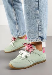 Jasnozielone Sneakersy z Podwójnymi Sznurowadłami i Przeszyciami Teleritia. Zielone obuwie sportowe damskie Born2be, z materiału, bez zapięcia. Za 89.99 zł.