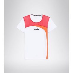 Koszulka do tenisa z krótkim rekawem damska Diadora L. SS T-SHIRT optical white. Białe bluzki damskie Diadora, l, bez wzorów, bez kołnierzyka, bez ramiączek. Za 59.99 zł.