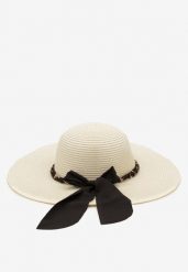 Czarno-Kremowy Plażowy Kapelusz z Naturalnej Plecionki Ozdobiony Apaszką Anriophe. Czarne kapelusze damskie Born2be, bez wzorów, eleganckie. Za 34.99 zł.