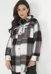 Czarno-Biała Koszula w Kratę Bollo. Czarne golfy damskie Born2be, bez wzorów, z jeansu, bez ramiączek. Za 139.99 zł.