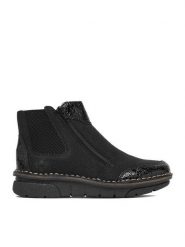 Rieker Botki CEO-73355-00 Czarny. Czarne botki damskie Rieker, ze skóry, bez obcasa, na płaskiej podeszwie, bez zapięcia. Za 349.99 zł.