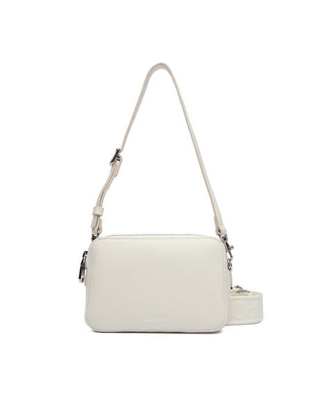 Calvin Klein Torebka Webbing Double Strap Camera Bag LV04F3165G Biały. Białe torebki klasyczne damskie Calvin Klein, ze skóry, bez dodatków. Za 409.99 zł.