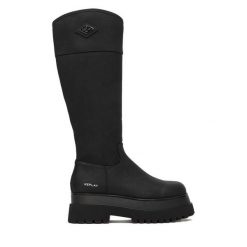 Kozaki REPLAY. Czarne kozaki damskie Replay, bez obcasa, na płaskiej podeszwie, bez zapięcia. Za 709.99 zł.