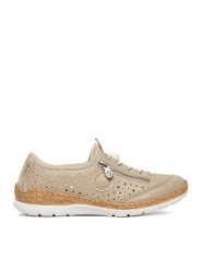 Rieker Półbuty CEO-N42P6-62 Beżowy. Brązowe półbuty damskie Rieker, bez wzorów, z materiału, bez obcasa, na płaskiej podeszwie, bez zapięcia. Za 369.99 zł.