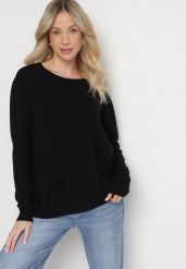 Czarny Sweter z Kaszmirem i Ozdobnymi Kieszeniami Sanarea. Czarne swetry klasyczne damskie Born2be, z jeansu, bez kołnierzyka. Za 84.99 zł.