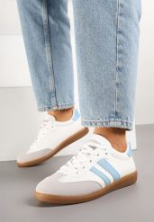 Biało-Niebieskie Sneakersy w Typie Tenisówek Sportowych z Paskami na Boku Tenilsa. Białe obuwie sportowe casual damskie Born2be, bez zapięcia. Za 59.99 zł.