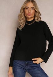 Czarny Golf o Luźnym Fasonie ze Ściągaczami i Długim Rękawem Velenia. Czarne golfy damskie Renee, m, bez wzorów, bez ramiączek. Za 84.99 zł.