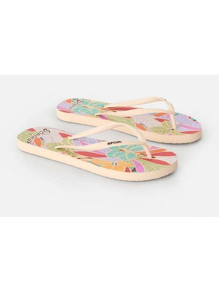 Rip Curl Japonki "Mixed Bloom" w kolorze beżowym ze wzorem rozmiar: 36. Brązowe klapki damskie Rip Curl, bez wzorów, z otwartym noskiem, bez obcasa, bez zapięcia. Za 59.95 zł.