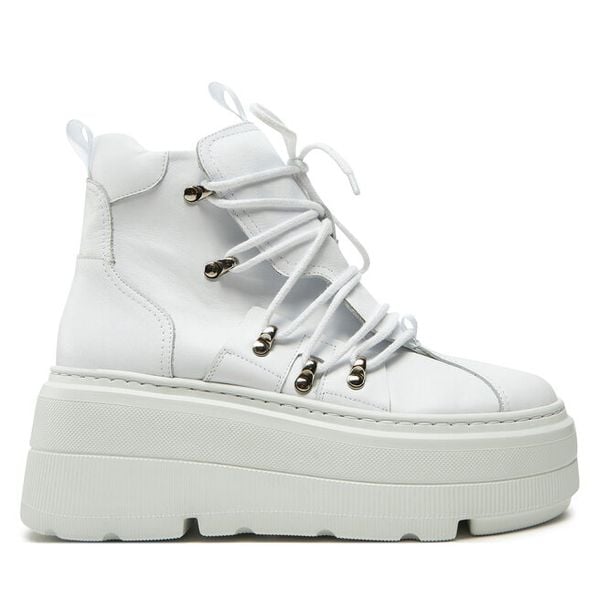 Trzewiki R.Polański. Białe botki damskie R.Polański, bez obcasa, na koturnie, bez zapięcia. Za 429.99 zł.