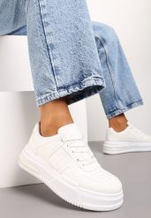 Białe Sznurowane Sneakersy na Grubej Podeszwie Levitellia. Białe obuwie sportowe damskie Born2be, z jeansu, bez zapięcia. Za 89.99 zł.