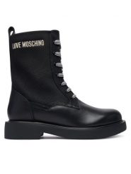 LOVE MOSCHINO Trzewiki JA24074G1PIO100A Czarny. Czarne botki damskie Love Moschino, ze skóry, bez obcasa, na płaskiej podeszwie, bez zapięcia. Za 1,189.00 zł.