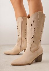 Beżowe Ażurowe Botki Kowbojki VICES na Słupku Falenatea. Brązowe botki damskie Renee, na wiosnę, z jeansu, eleganckie, bez obcasa, na obcasie, bez zapięcia. Za 179.99 zł.