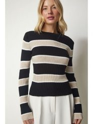 Happiness Istanbul Sweter w kolorze czarno-beżowym rozmiar: S/M. Brązowe swetry klasyczne damskie Happiness Istanbul, m, bez kołnierzyka. Za 56.99 zł.