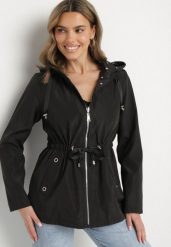Czarna Kurtka Parka Dwustronna ze Ściągaczem w Talii i Kapturem Tillisaya. Czarne kurtki damskie Born2be, na jesień, xl, bez wzorów, z jeansu. Za 149.99 zł.