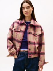 Tommy Jeans kurtka wełniana Kobiety Wełna lila|beżowy, XS. Brązowe kurtki damskie Tommy Jeans, xs, bez wzorów, z jeansu, bez kaptura. Za 549.95 zł.